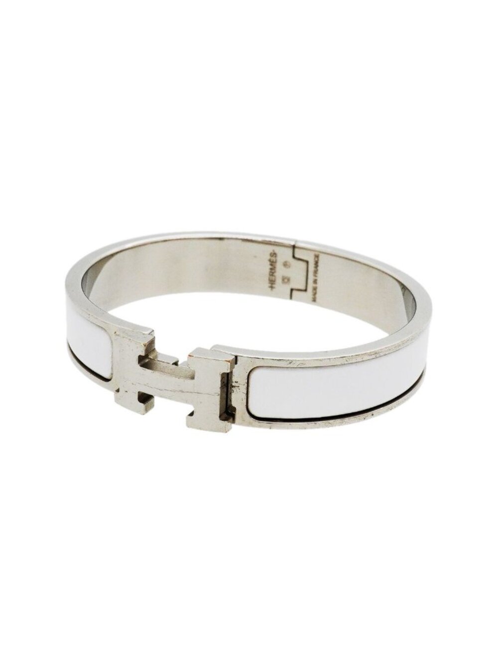 Hermes Bangle Clic Clac PM Metal Silver White Bracelet